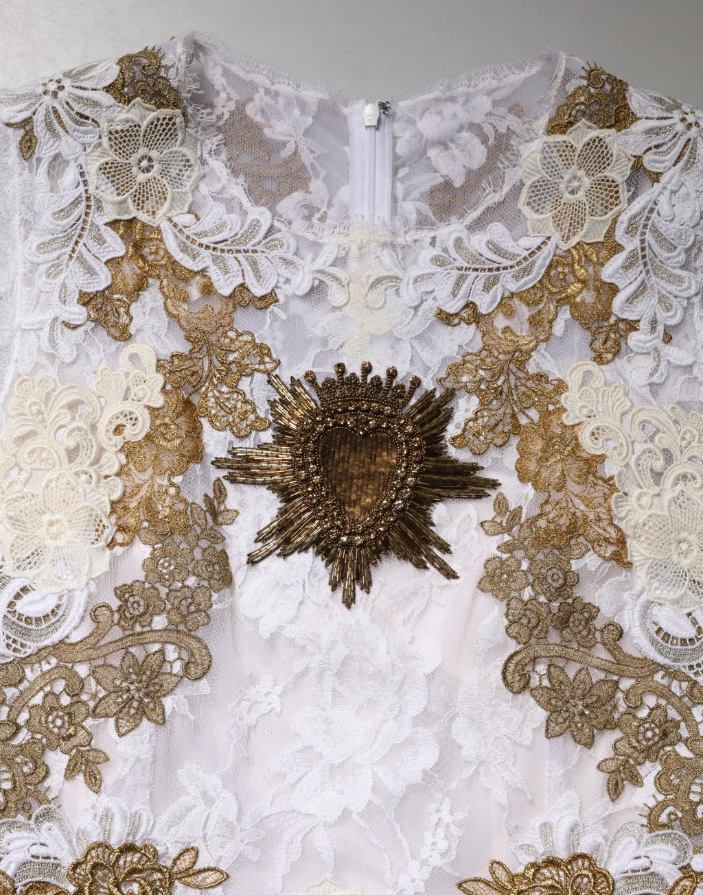 Dolce & Gabbana Ivory Silk Lace Embellished Sleeveless Dress