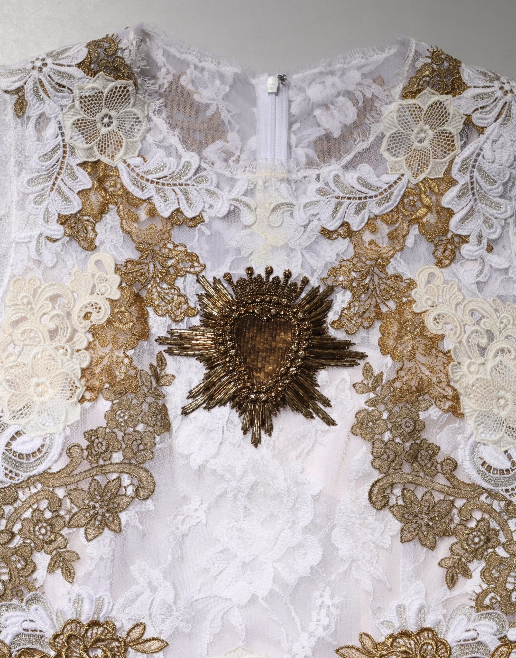 Dolce & Gabbana Ivory Silk Lace Embellished Sleeveless Dress