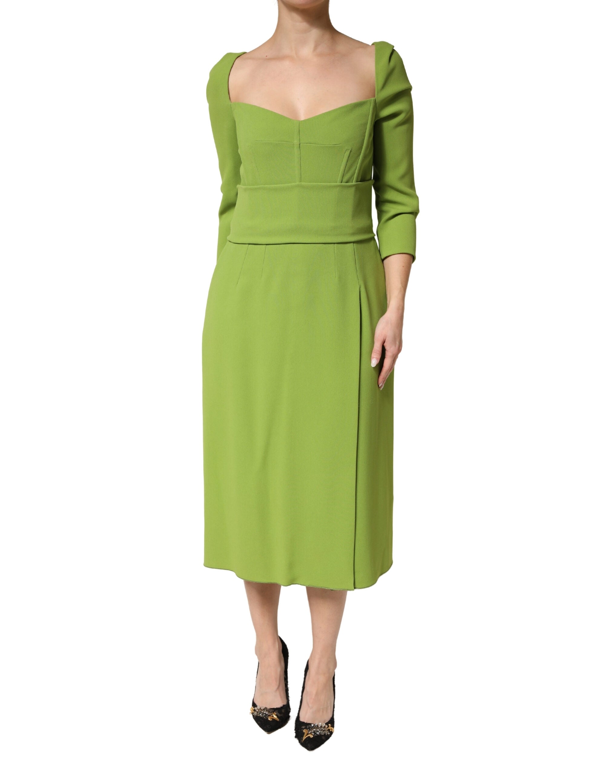Dolce & Gabbana green silk midi dress with sweetheart neckline