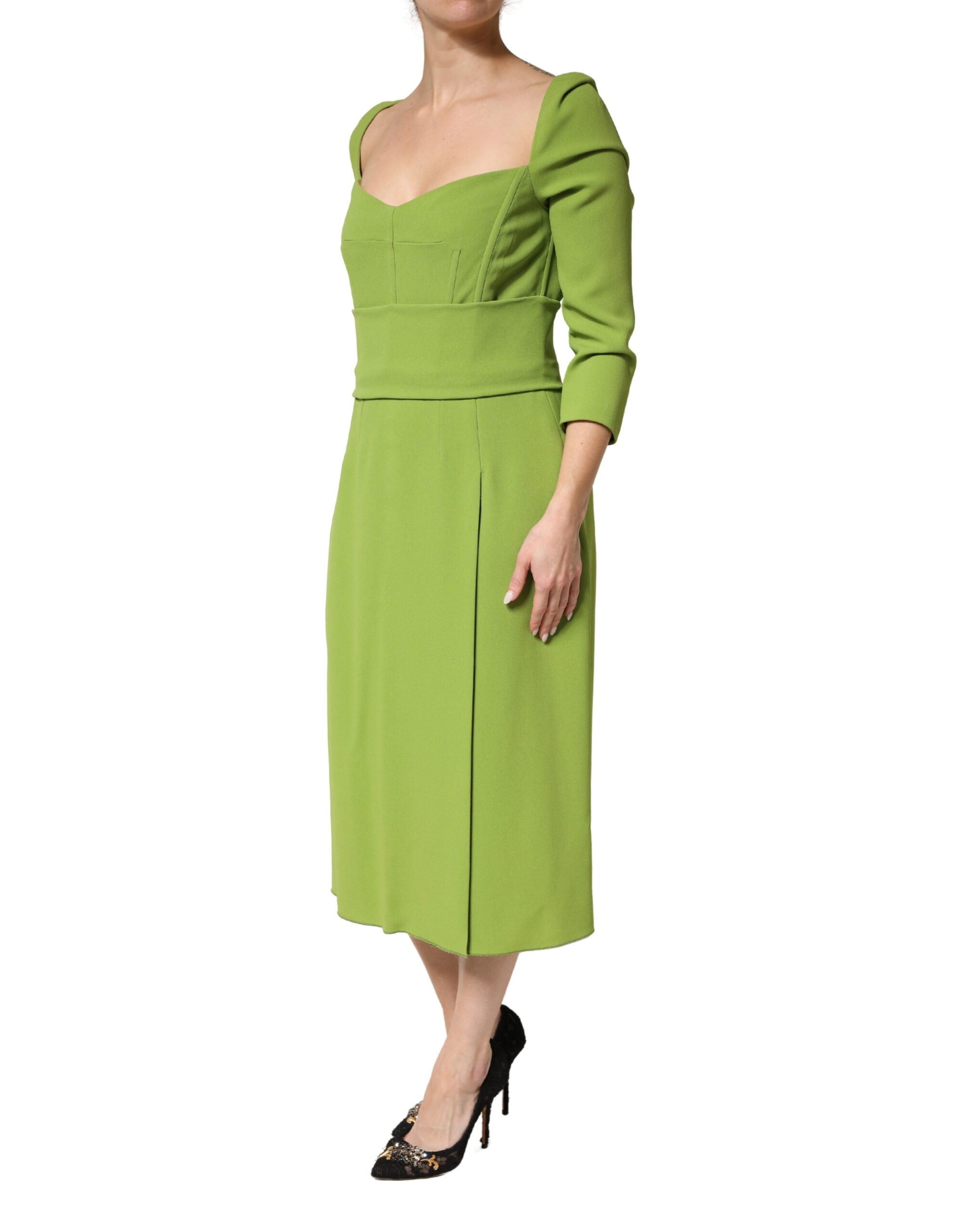 Dolce & Gabbana green silk midi dress with sweetheart neckline