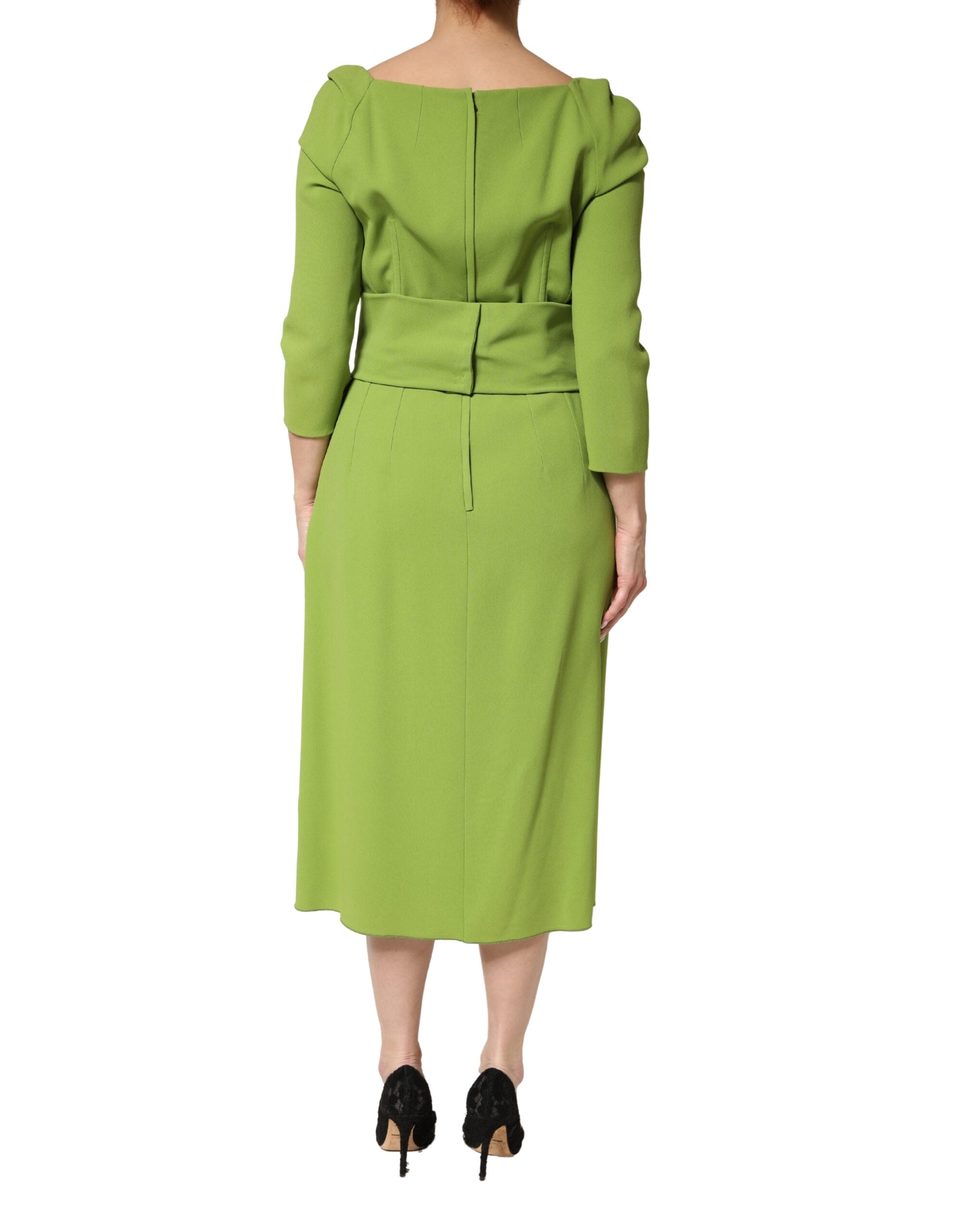 Dolce & Gabbana green silk midi dress with sweetheart neckline