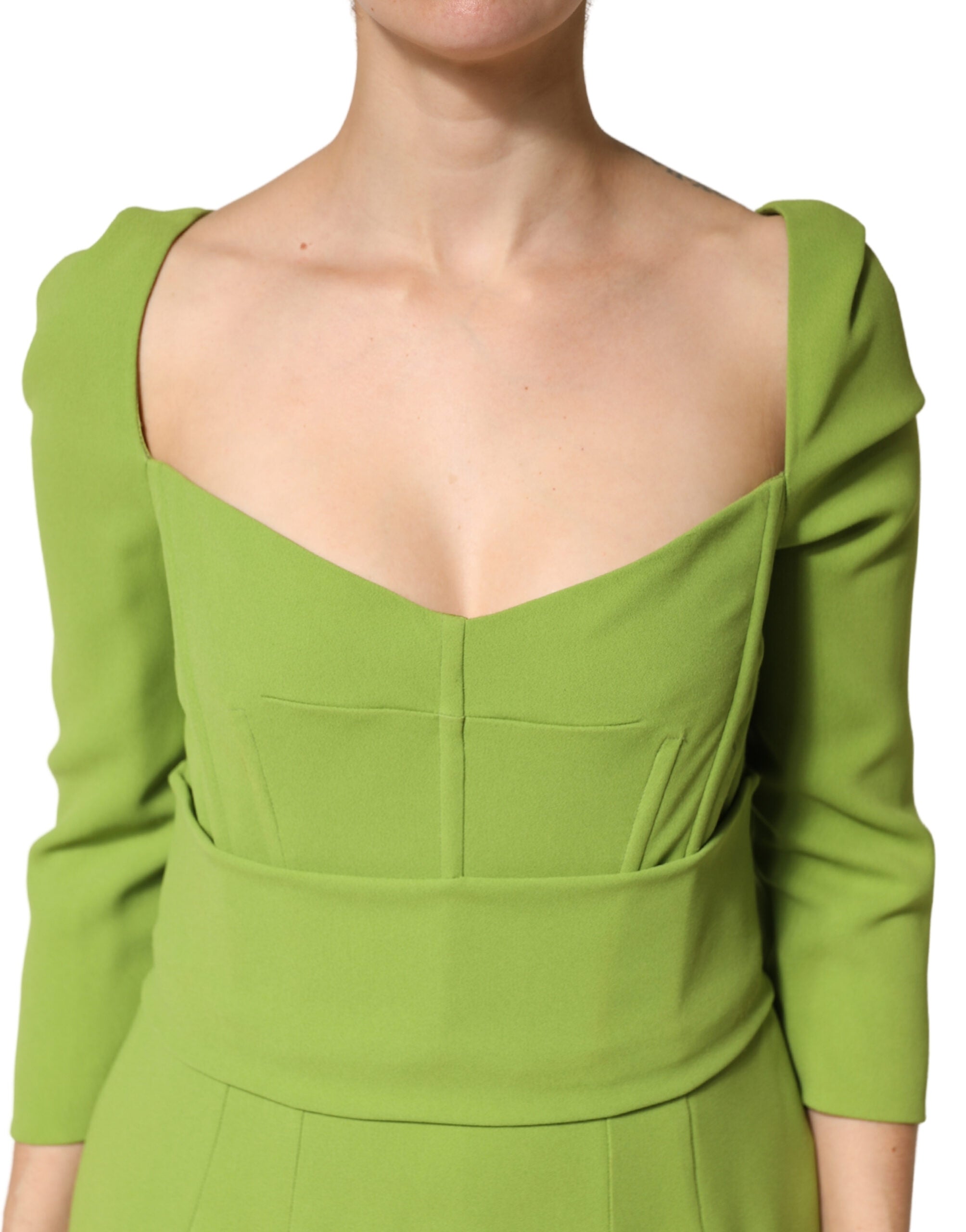 Dolce & Gabbana green silk midi dress with sweetheart neckline