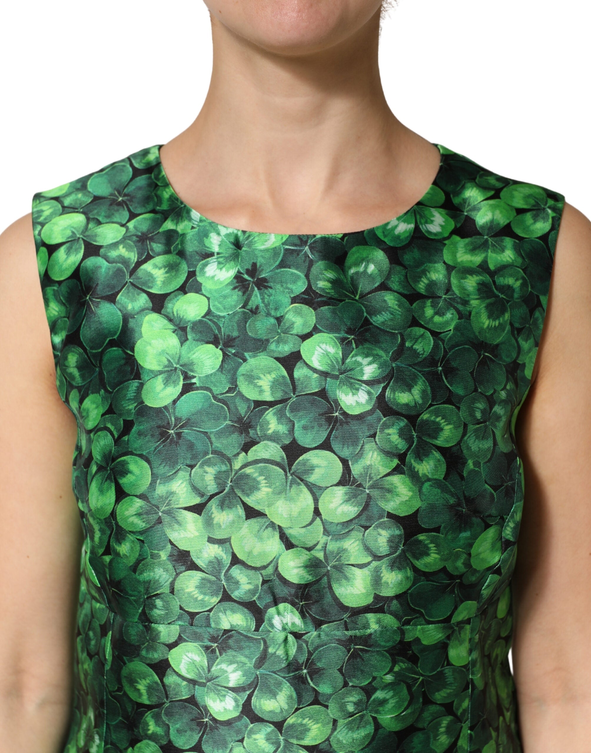 Dolce & Gabbana Sleeveless A-Line Dress with Green Clover Print
