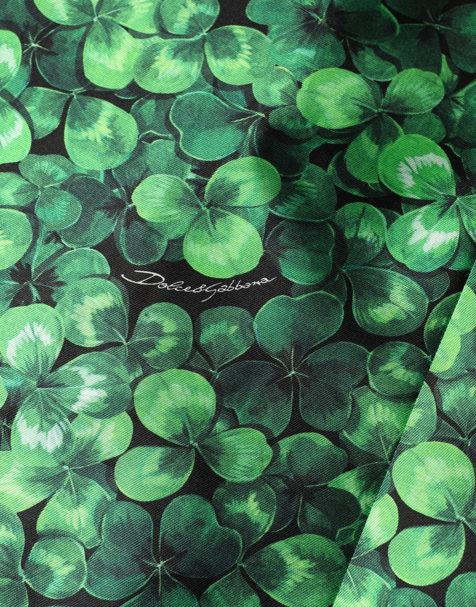 Dolce & Gabbana Ärmelloses A-Linien-Kleid mit grünem Kleeblatt-Print