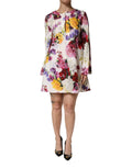 Dolce & Gabbana Mehrfarbiges Blumen-Baumwoll-Midikleid mit langen Ärmeln