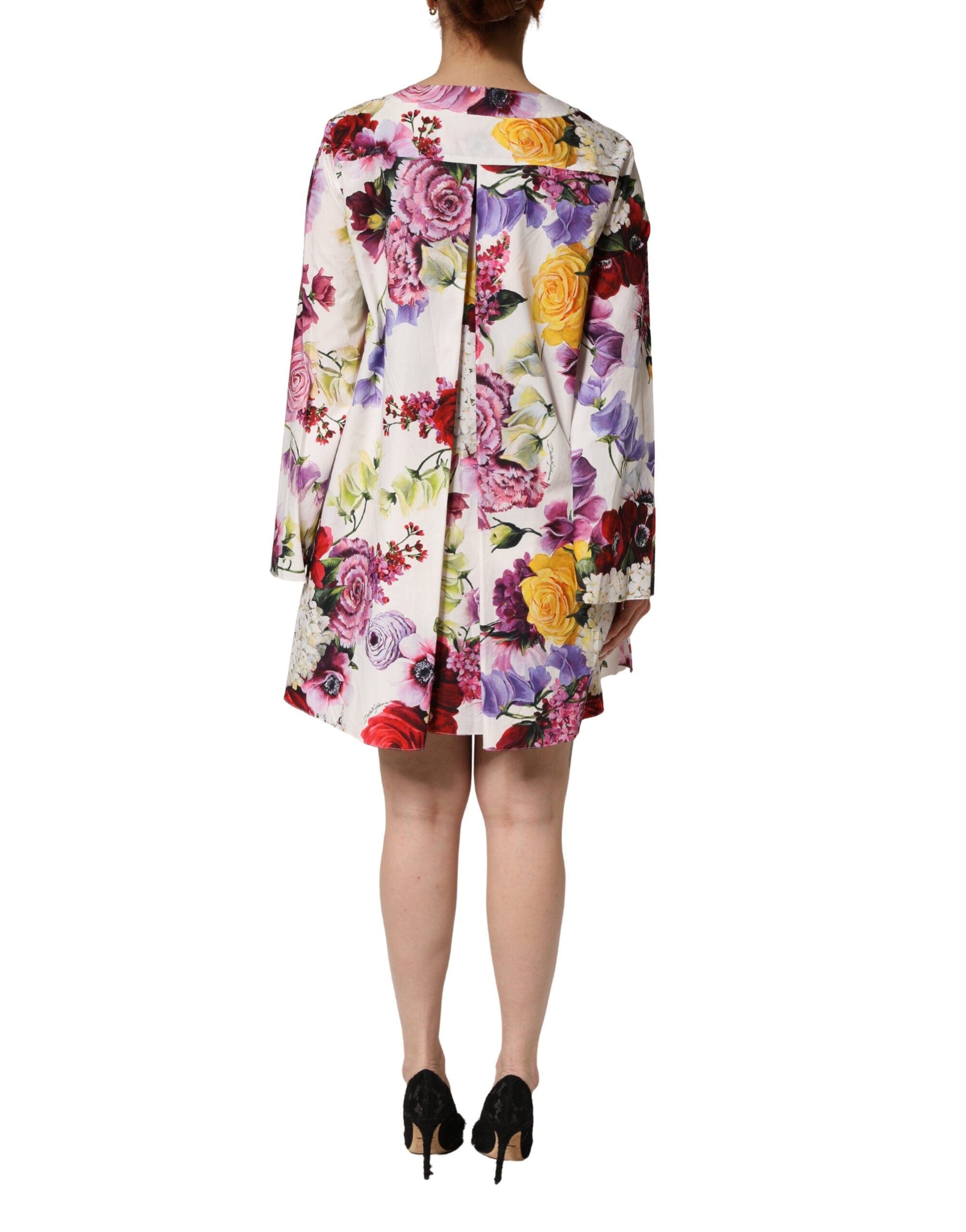 Dolce & Gabbana Multicolor Floral Cotton Long-Sleeve Midi Dress