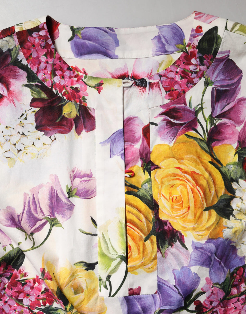 Dolce & Gabbana Mehrfarbiges Blumen-Baumwoll-Midikleid mit langen Ärmeln