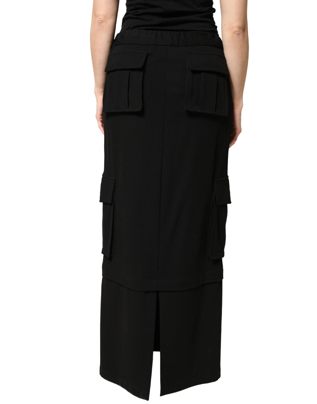 Dolce & Gabbana Schwarzer Maxi-Cargo-Rock aus Baumwolle mit Kordelzug