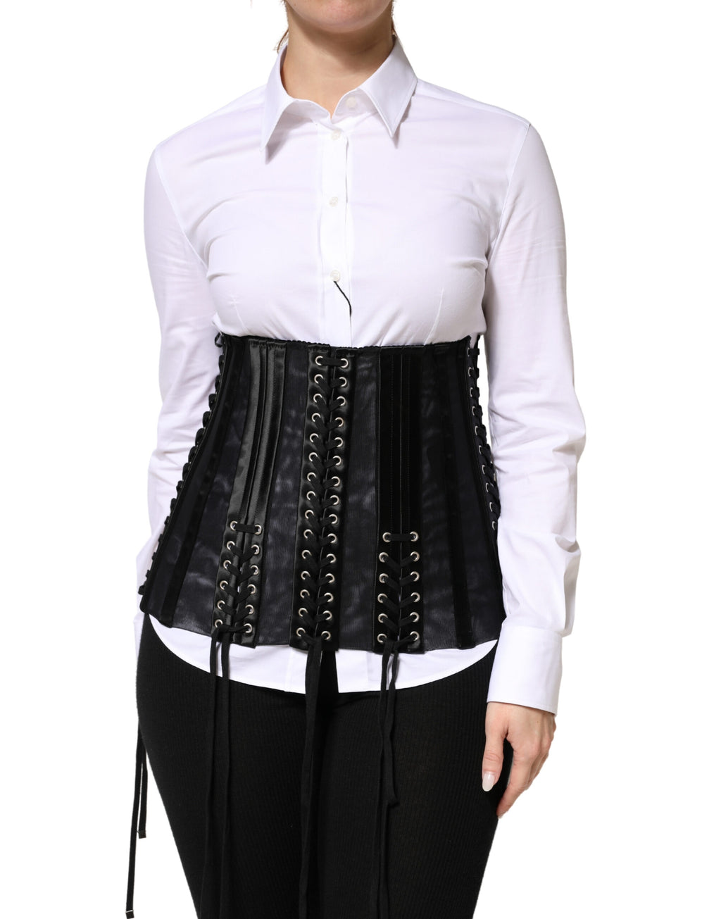 Dolce & Gabbana Black Lace-Up Corset Waist Belt