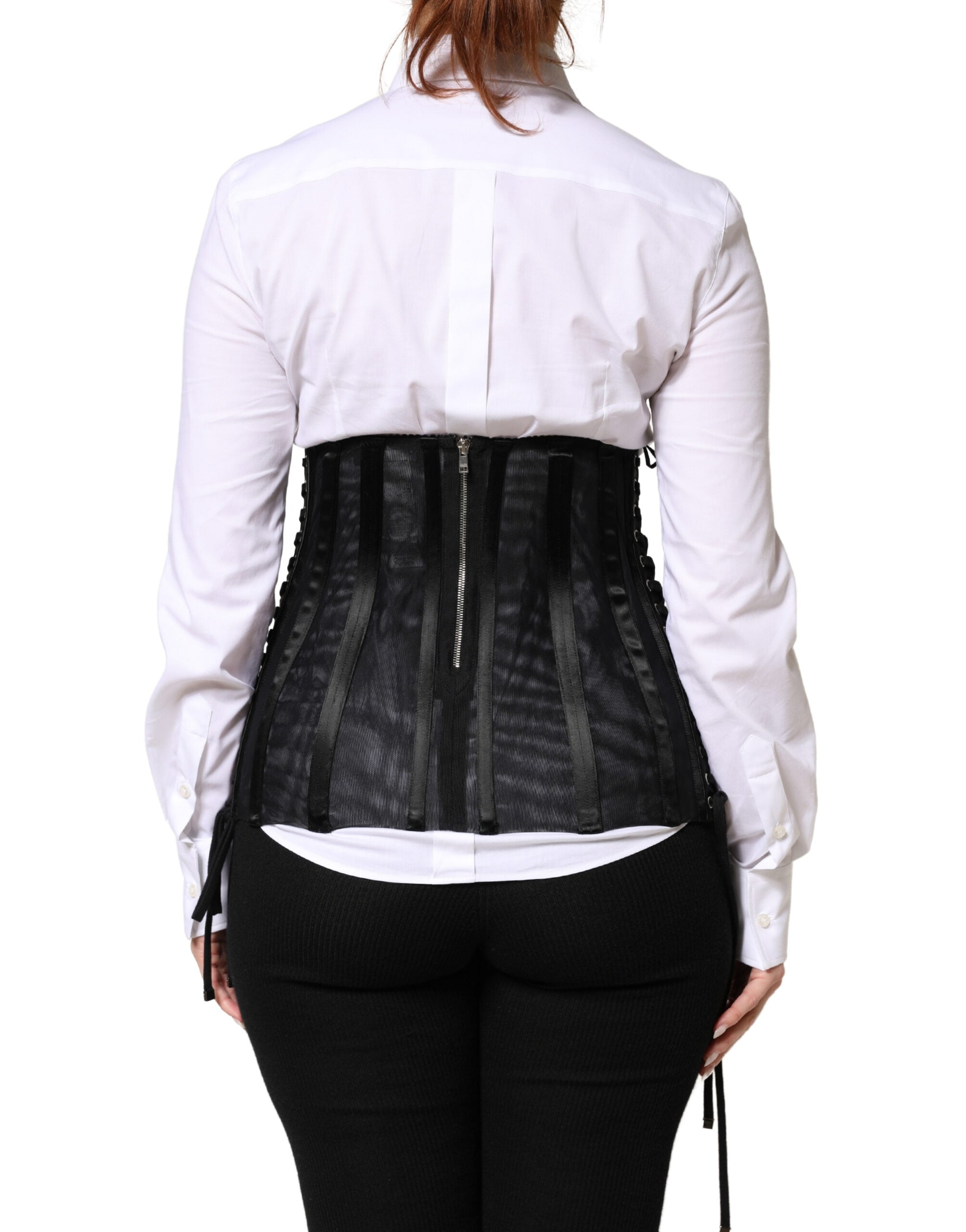 Dolce & Gabbana Black Lace-Up Corset Waist Belt