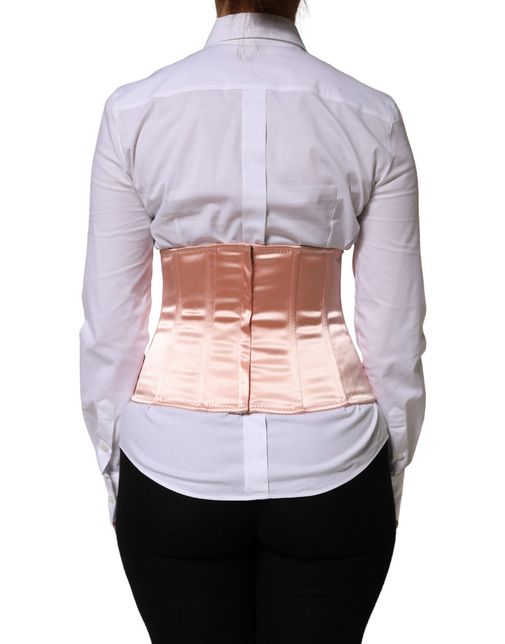 Dolce & Gabbana Pale Pink Silk Lace-Up Waist Cincher Corset Top