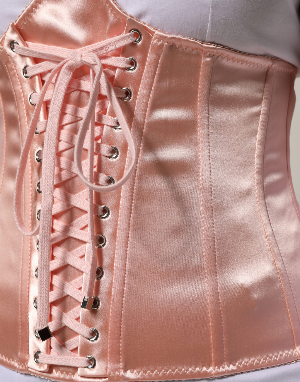 Dolce & Gabbana Pale Pink Silk Lace-Up Waist Cincher Corset Top