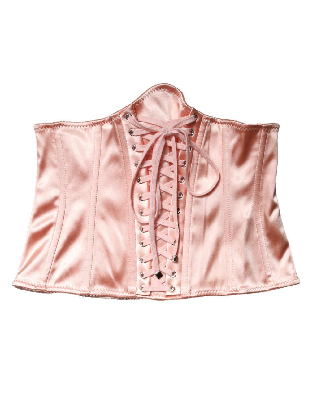 Dolce & Gabbana Pale Pink Silk Lace-Up Waist Cincher Corset Top