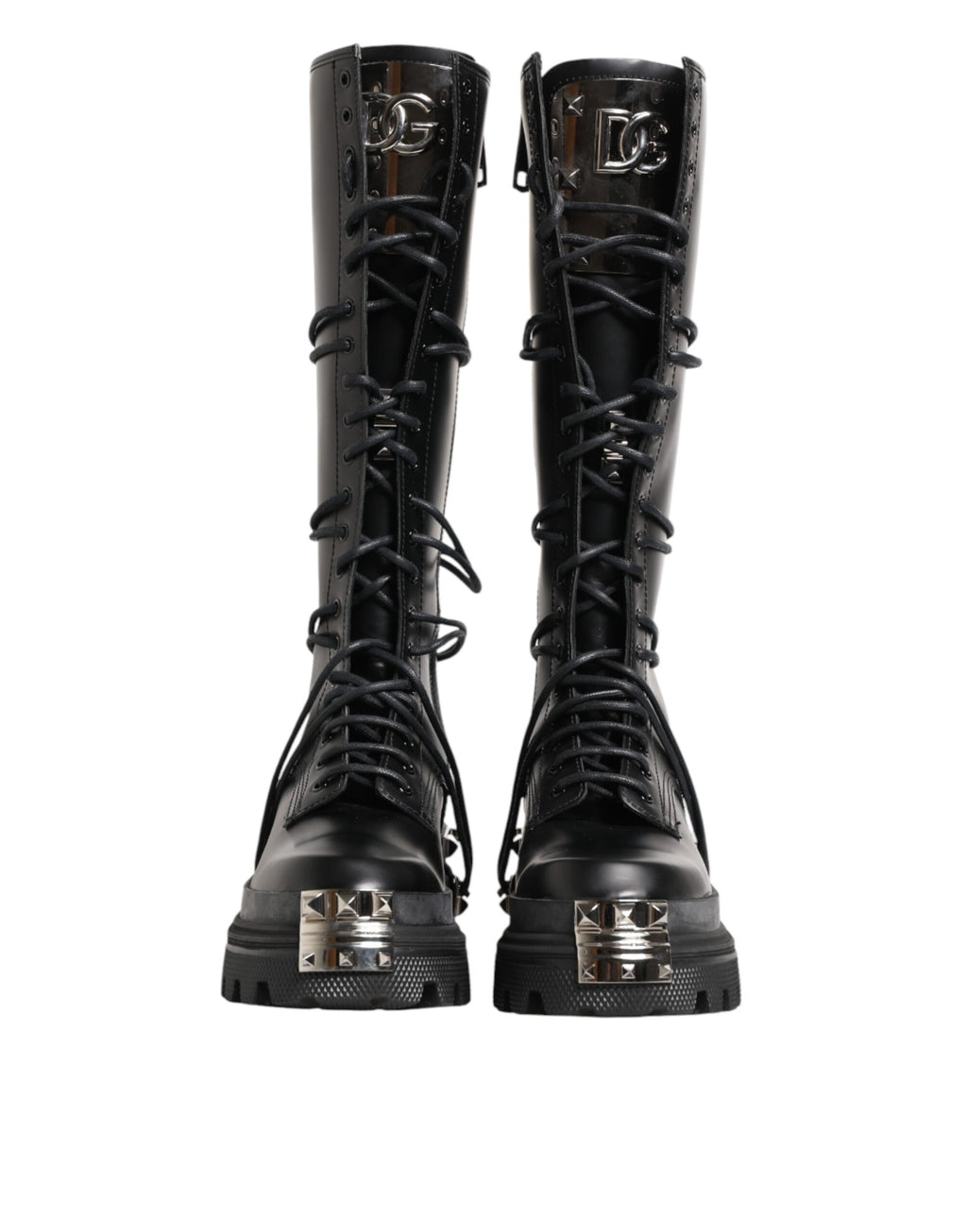 Dolce & Gabbana Schwarze kniehohe Leder-Combat-Boots