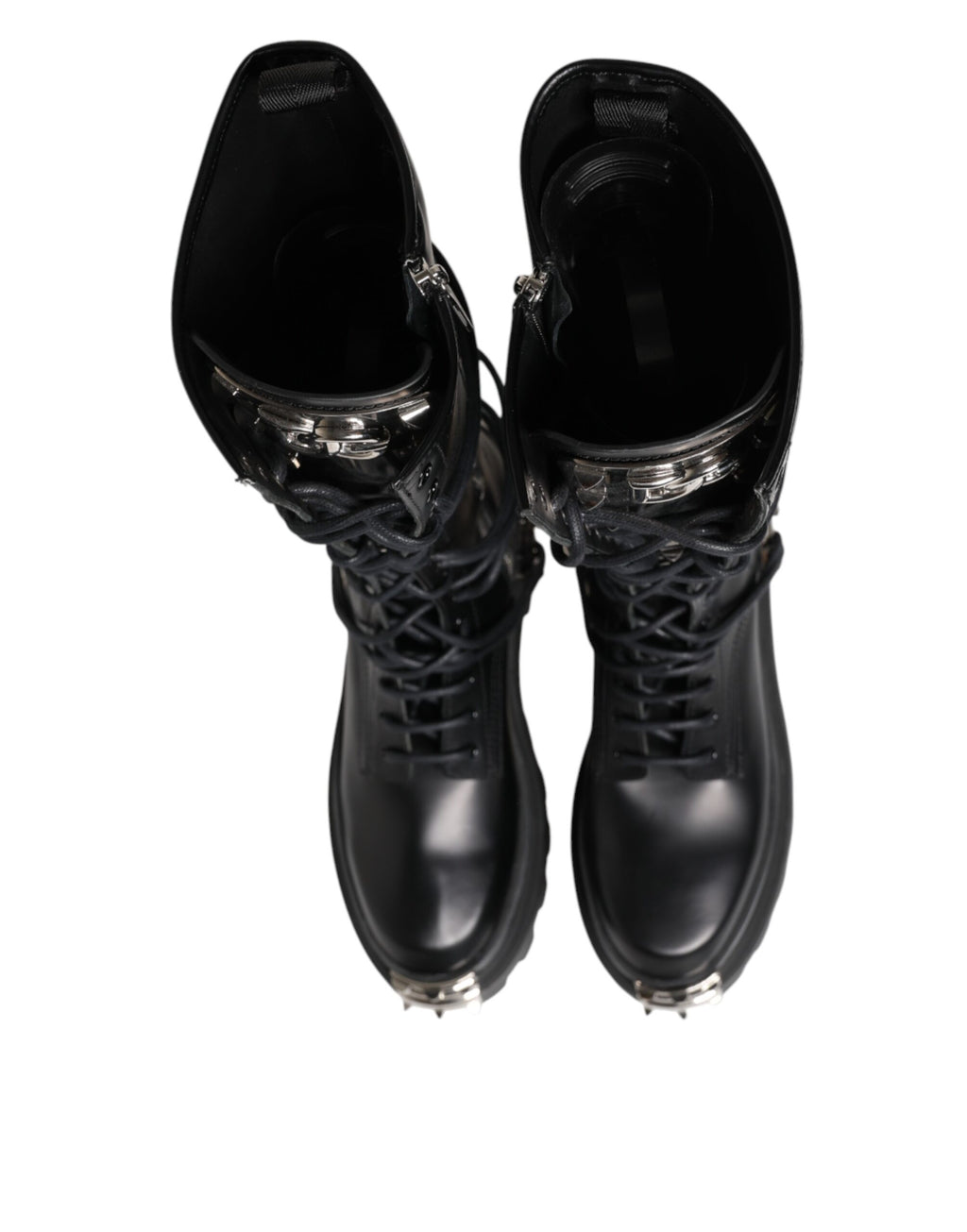 Dolce & Gabbana Schwarze kniehohe Leder-Combat-Boots