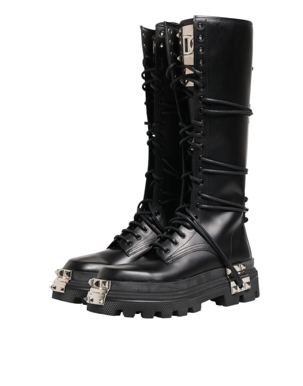 Dolce & Gabbana Schwarze kniehohe Leder-Combat-Boots