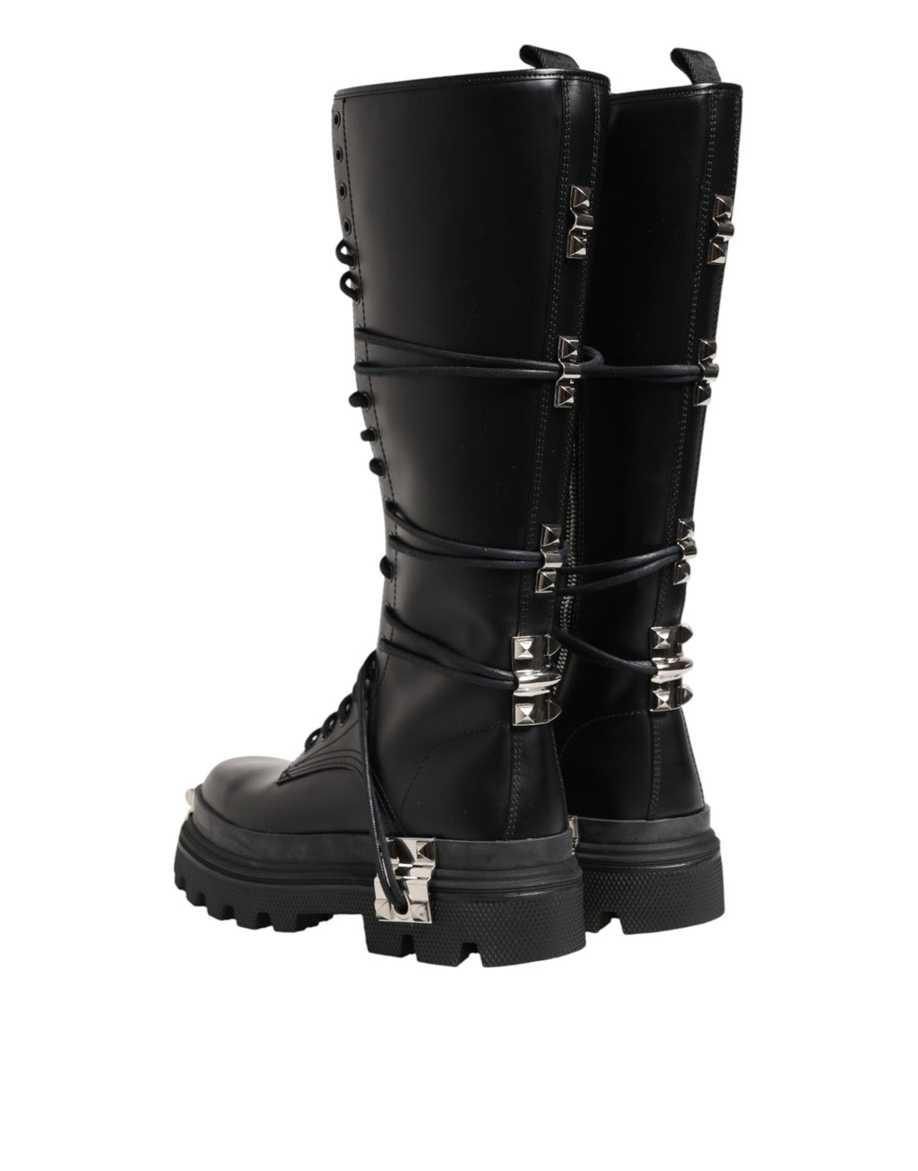 Dolce & Gabbana Schwarze kniehohe Leder-Combat-Boots