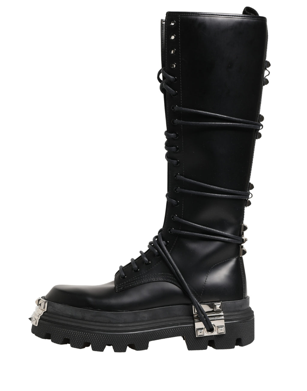 Dolce & Gabbana Schwarze kniehohe Leder-Combat-Boots