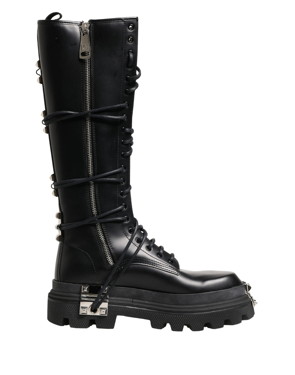 Dolce & Gabbana Schwarze kniehohe Leder-Combat-Boots