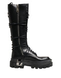 Dolce & Gabbana Schwarze kniehohe Leder-Combat-Boots