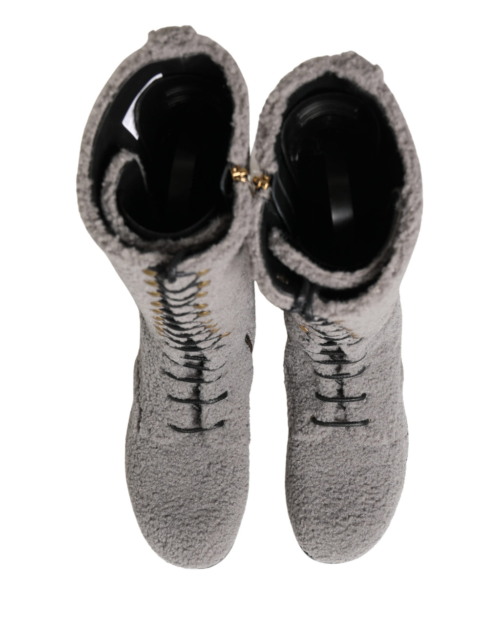 Dolce & Gabbana Graue Shearling Schnürstiefel bis zum Knie
