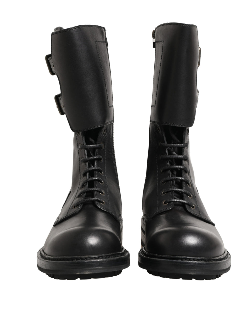 Dolce & Gabbana Schwarze Leder-Schnürstiefel mit Gürtelschnalle