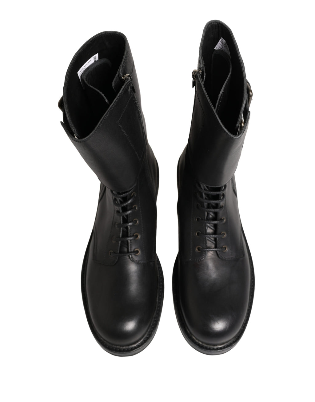 Dolce & Gabbana Schwarze Leder-Schnürstiefel mit Gürtelschnalle