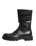 Dolce & Gabbana Schwarze Leder-Schnürstiefel mit Gürtelschnalle