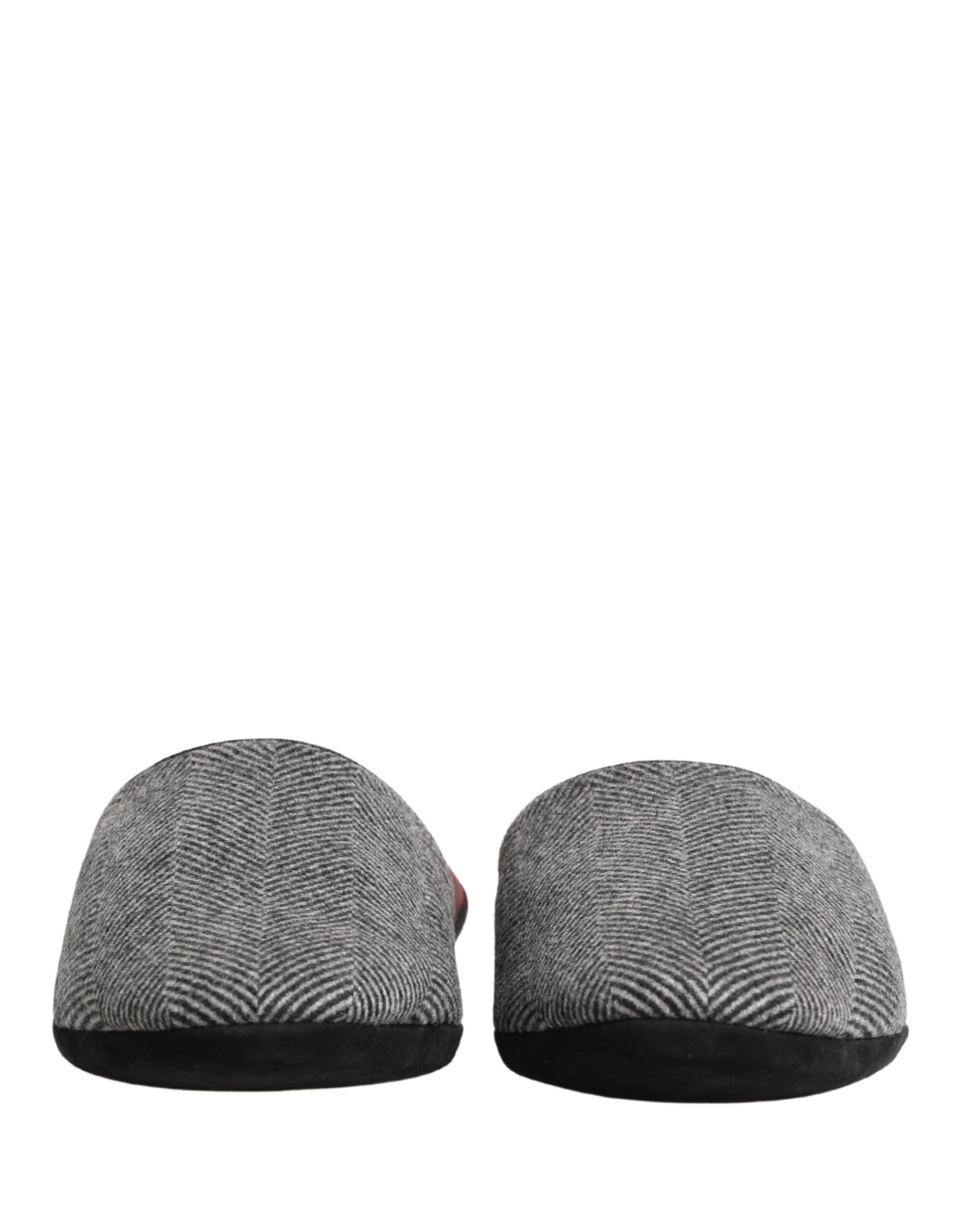 Dolce & Gabbana Grey Herringbone Cashmere Slipper Shoes