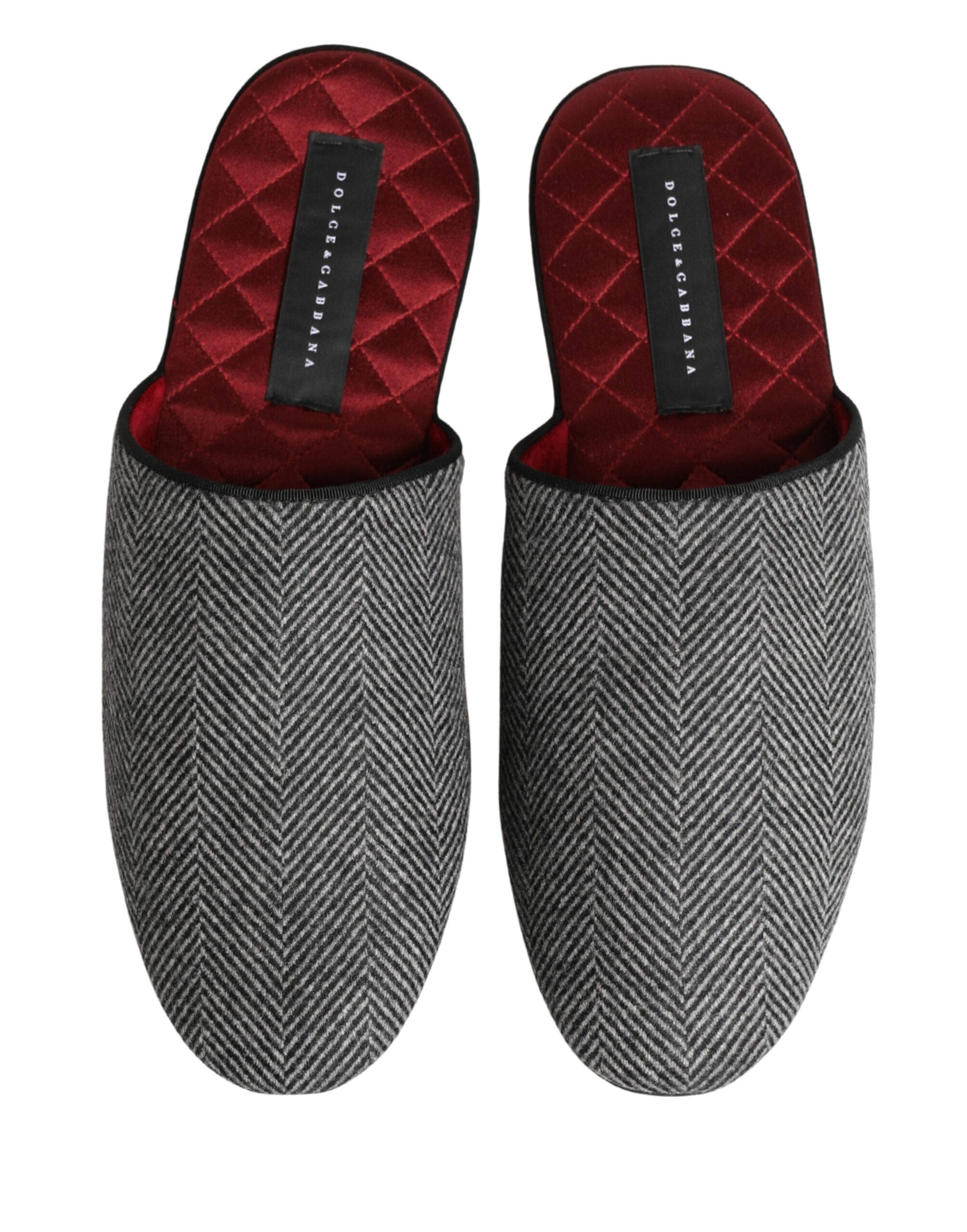 Dolce & Gabbana Grey Herringbone Cashmere Slipper Shoes