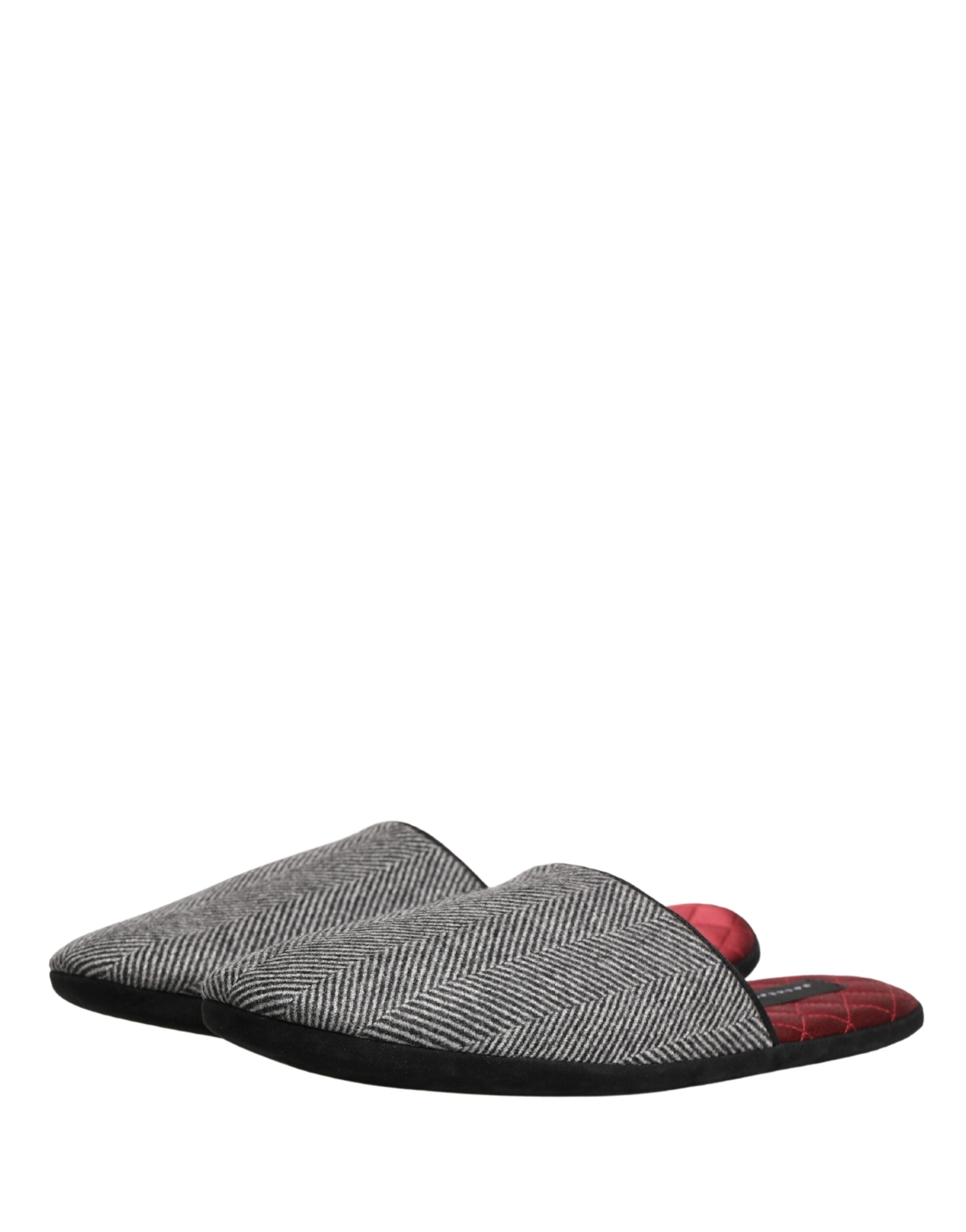 Dolce & Gabbana Grey Herringbone Cashmere Slipper Shoes