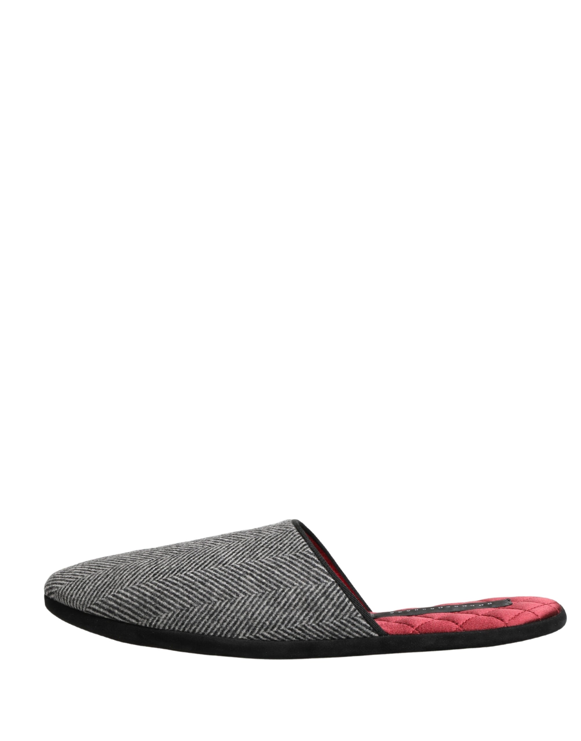 Dolce & Gabbana Grey Herringbone Cashmere Slipper Shoes