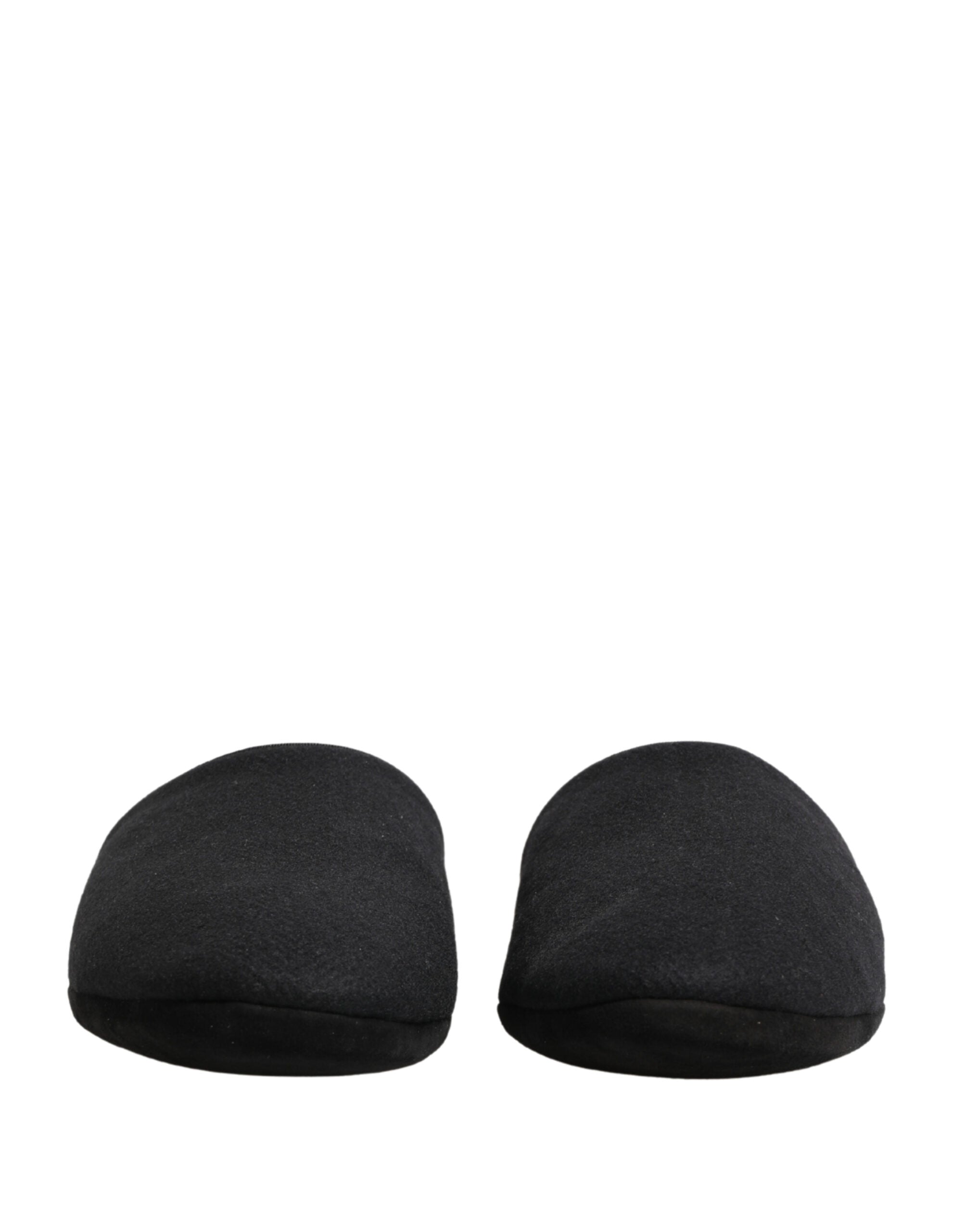 Dolce & Gabbana Black Wool-Cashmere Slippers with Red Stitching