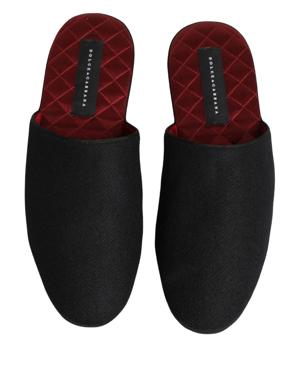 Dolce & Gabbana Black Wool-Cashmere Slippers with Red Stitching