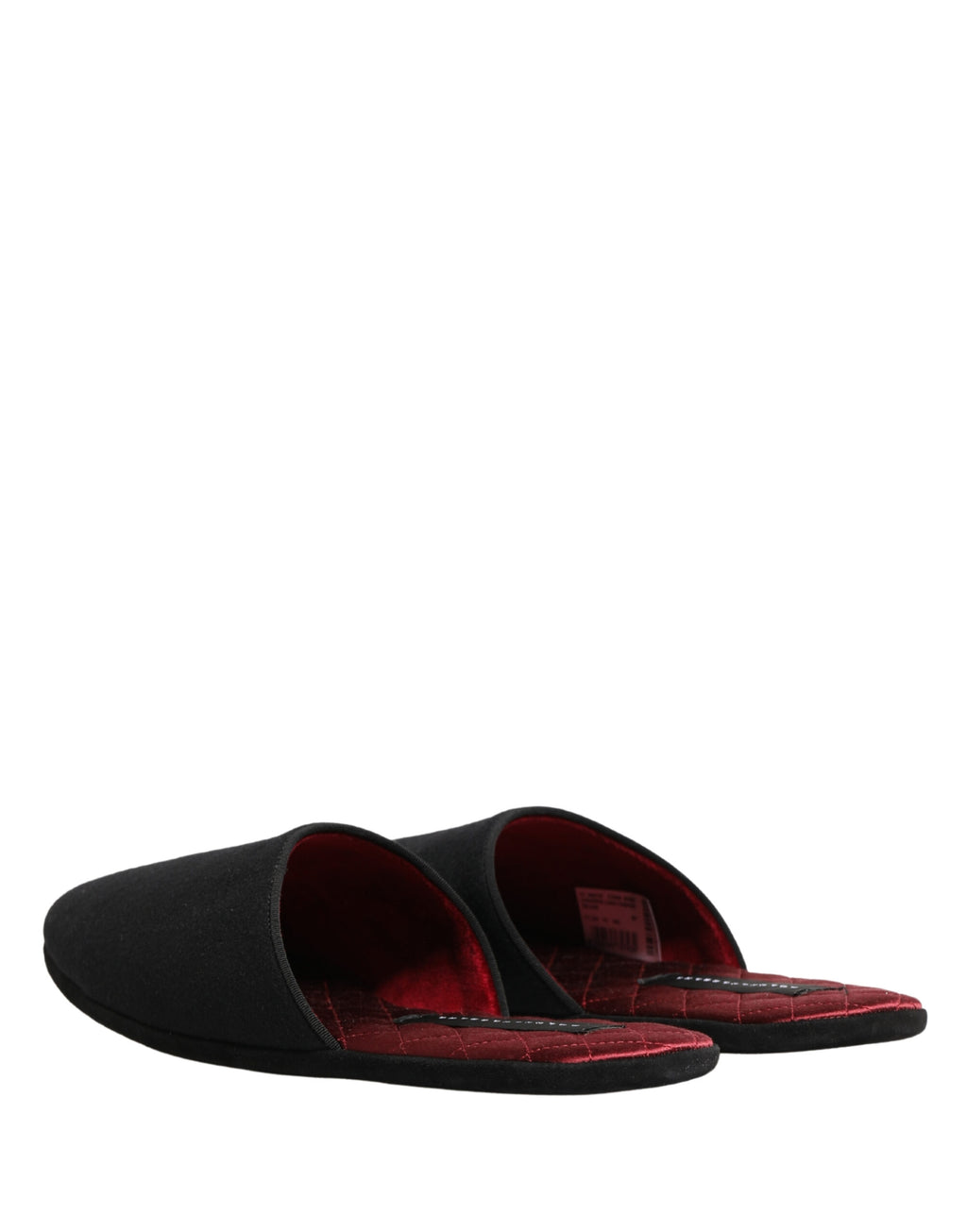 Dolce & Gabbana Black Wool-Cashmere Slippers with Red Stitching
