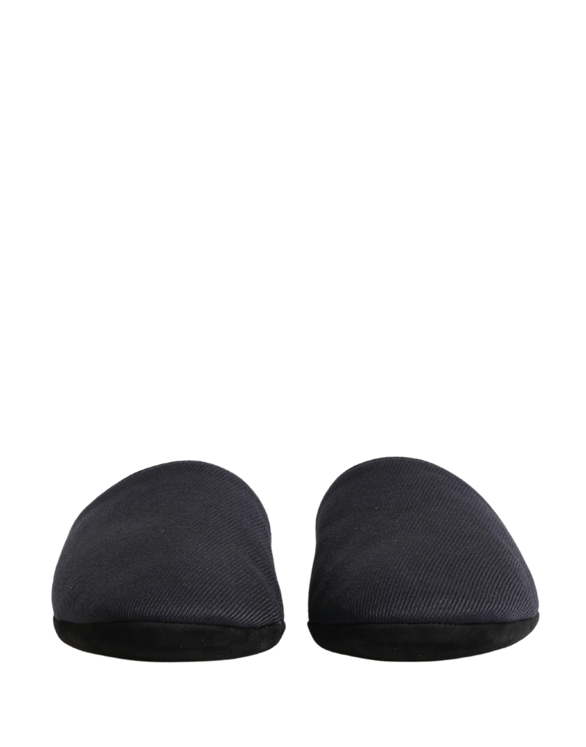 Dolce & Gabbana Dark Blue Wool Cotton Slippers with Red Chevron Pattern