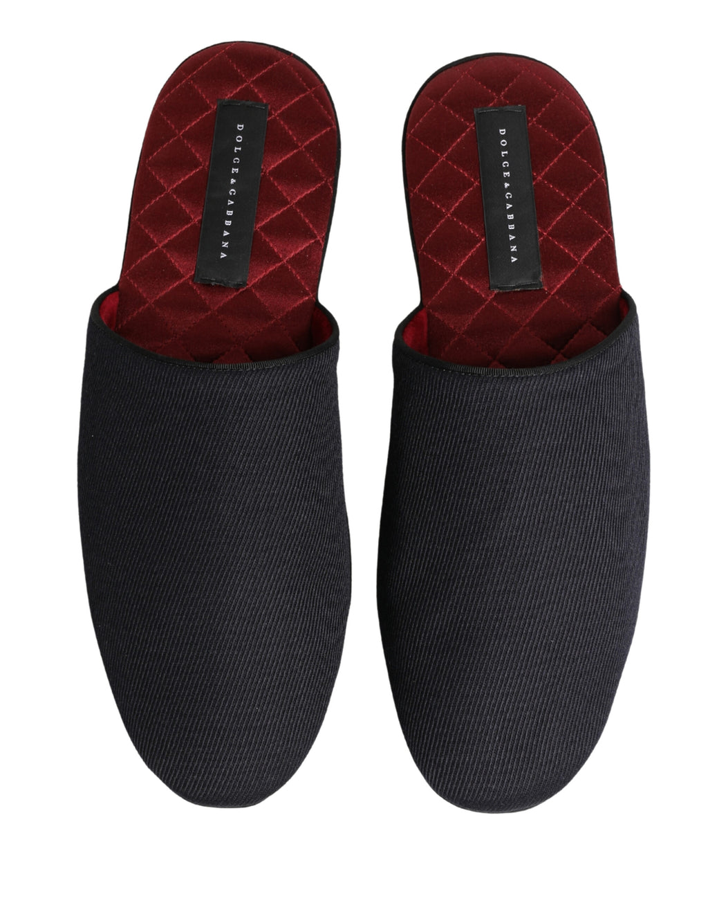 Dolce & Gabbana Dark Blue Wool Cotton Slippers with Red Chevron Pattern
