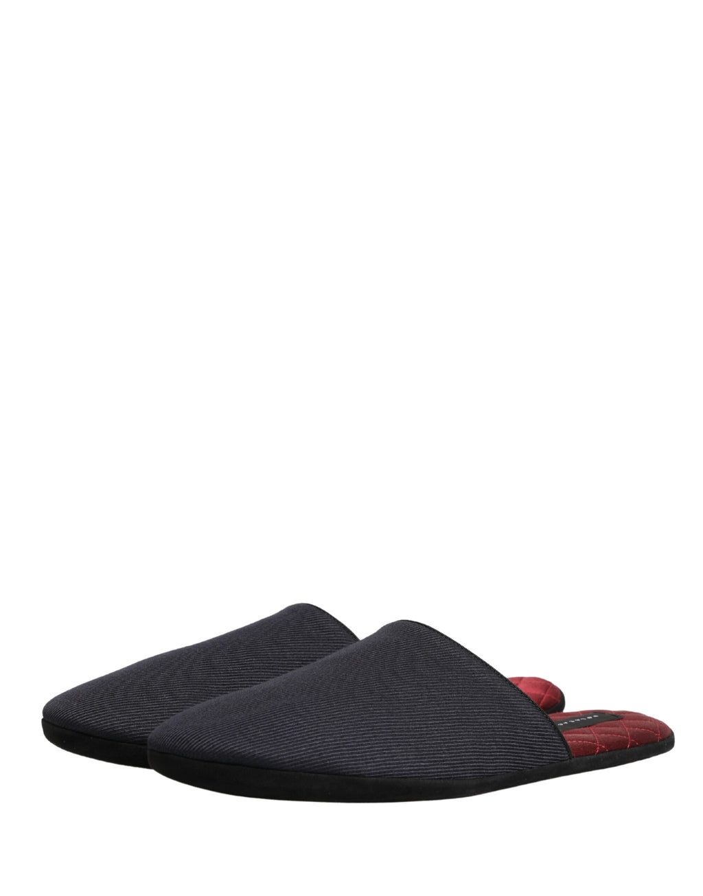 Dolce & Gabbana Dark Blue Wool Cotton Slippers with Red Chevron Pattern