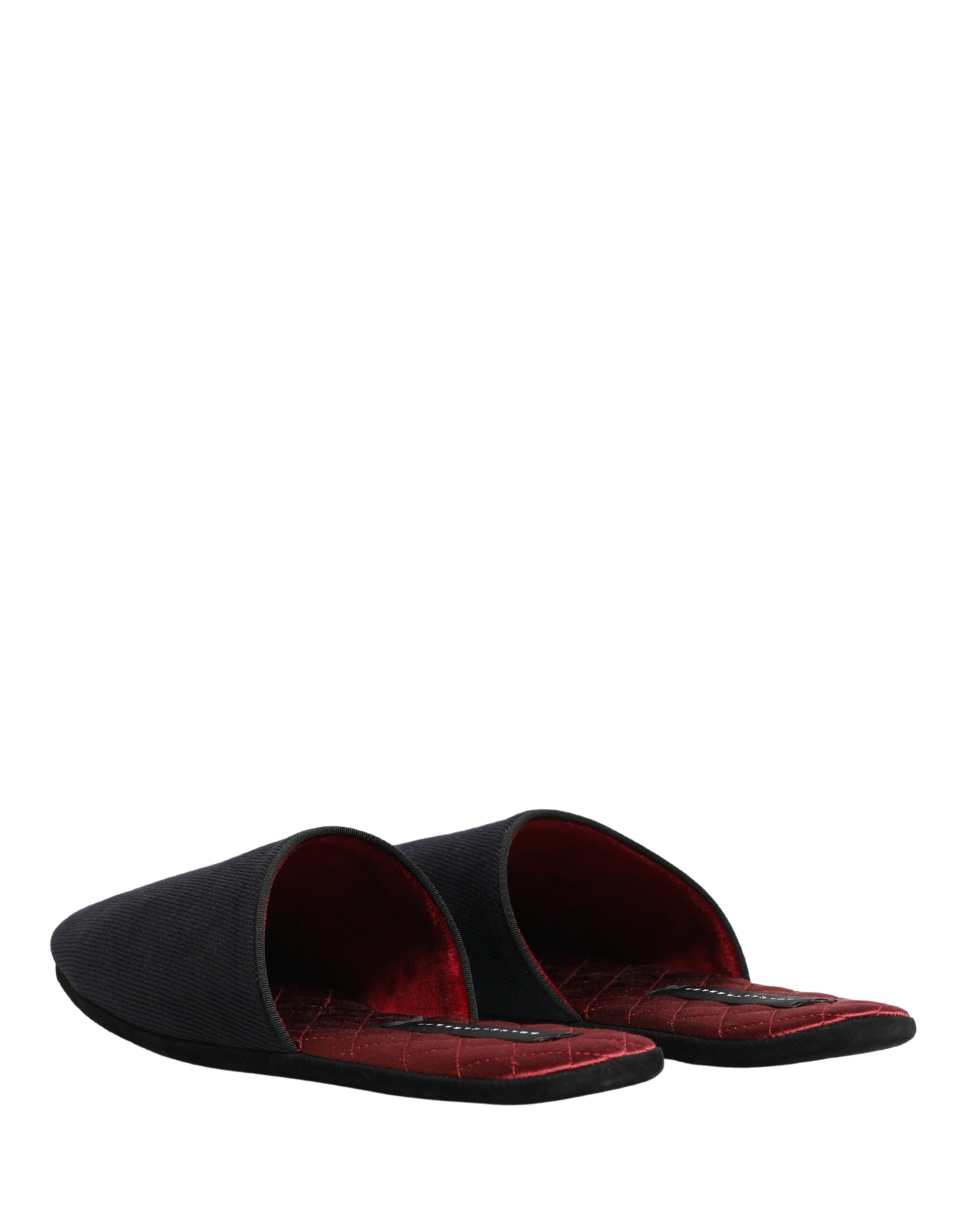 Dolce & Gabbana Dark Blue Wool Cotton Slippers with Red Chevron Pattern