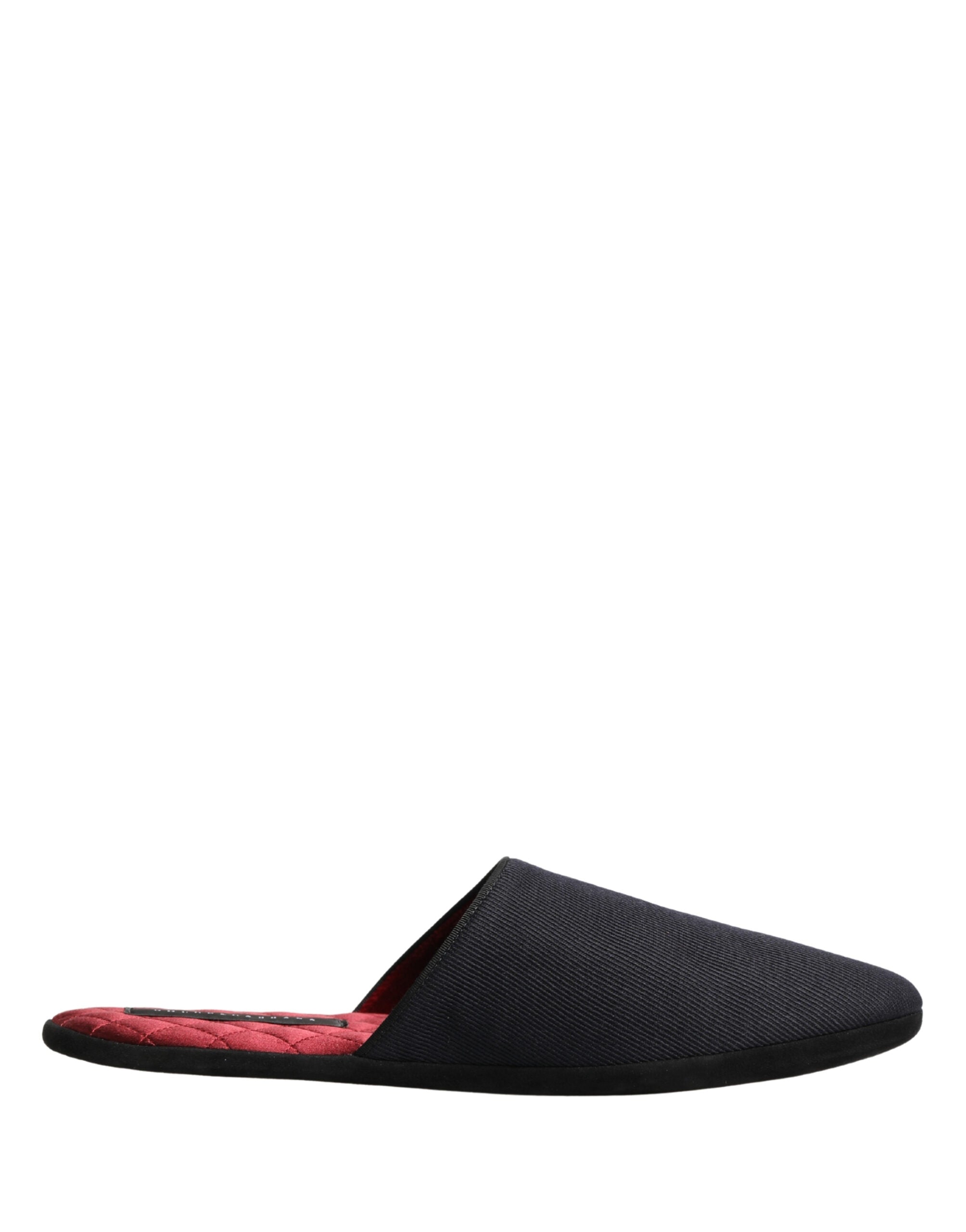 Dolce & Gabbana Dark Blue Wool Cotton Slippers with Red Chevron Pattern