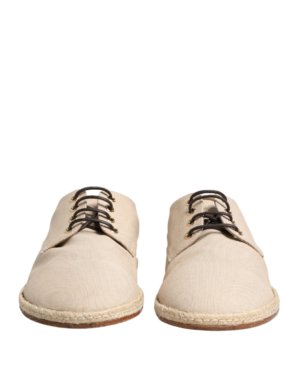 Dolce & Gabbana Beige Espadrille-Sohle Schnür-Derby-Schuhe aus Canvas