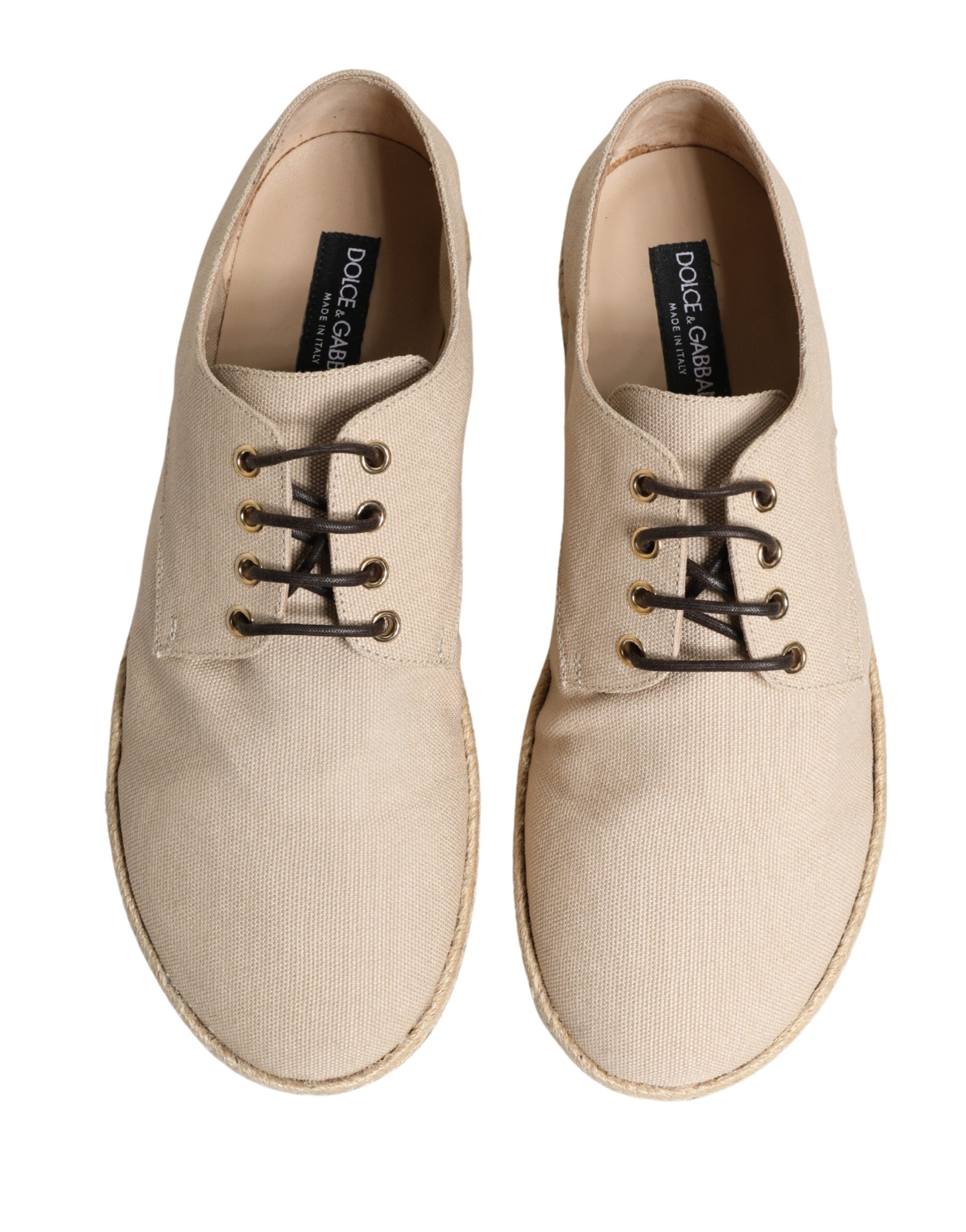Dolce & Gabbana Beige Espadrille-Sohle Schnür-Derby-Schuhe aus Canvas