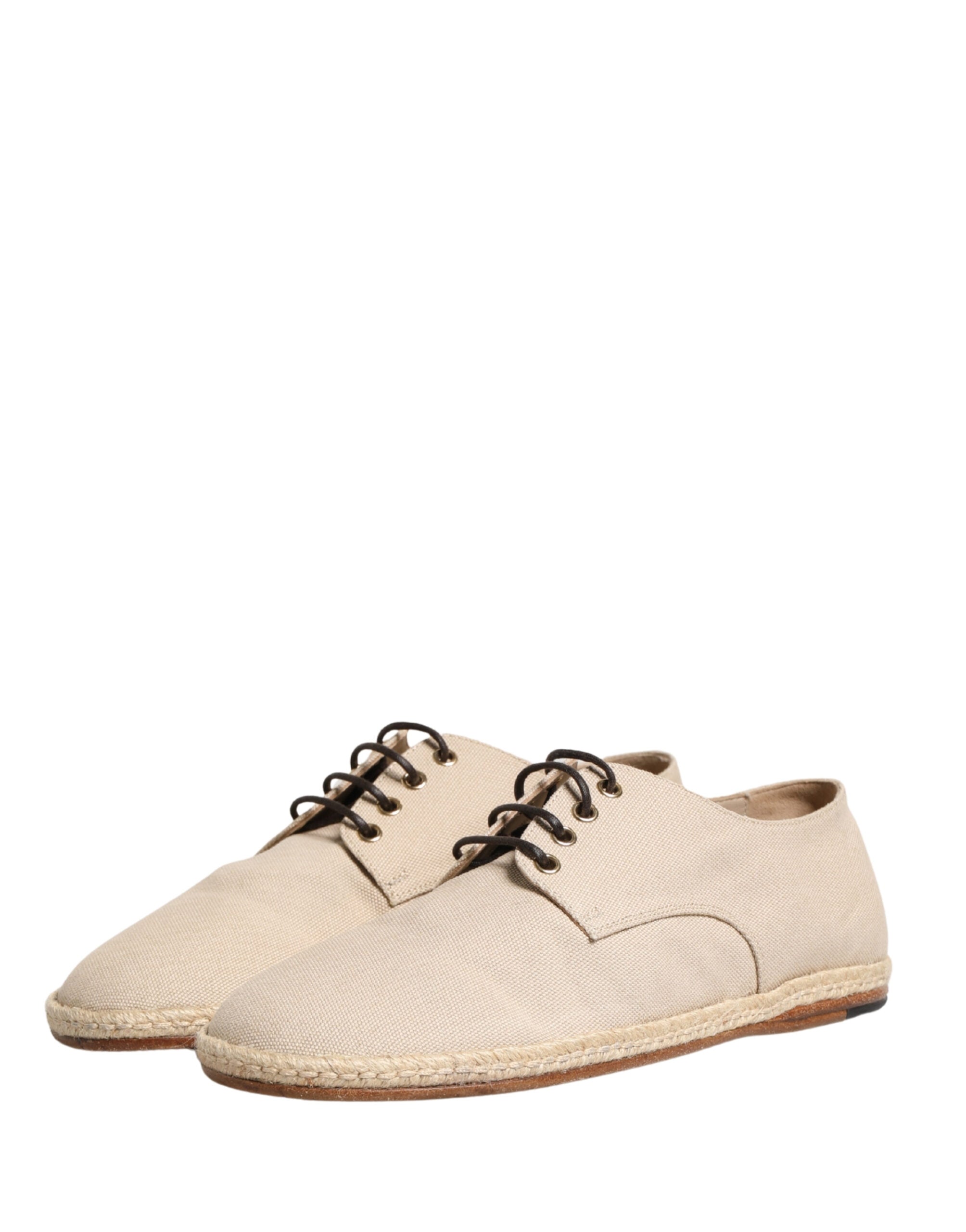 Dolce & Gabbana Beige Espadrille-Sohle Schnür-Derby-Schuhe aus Canvas