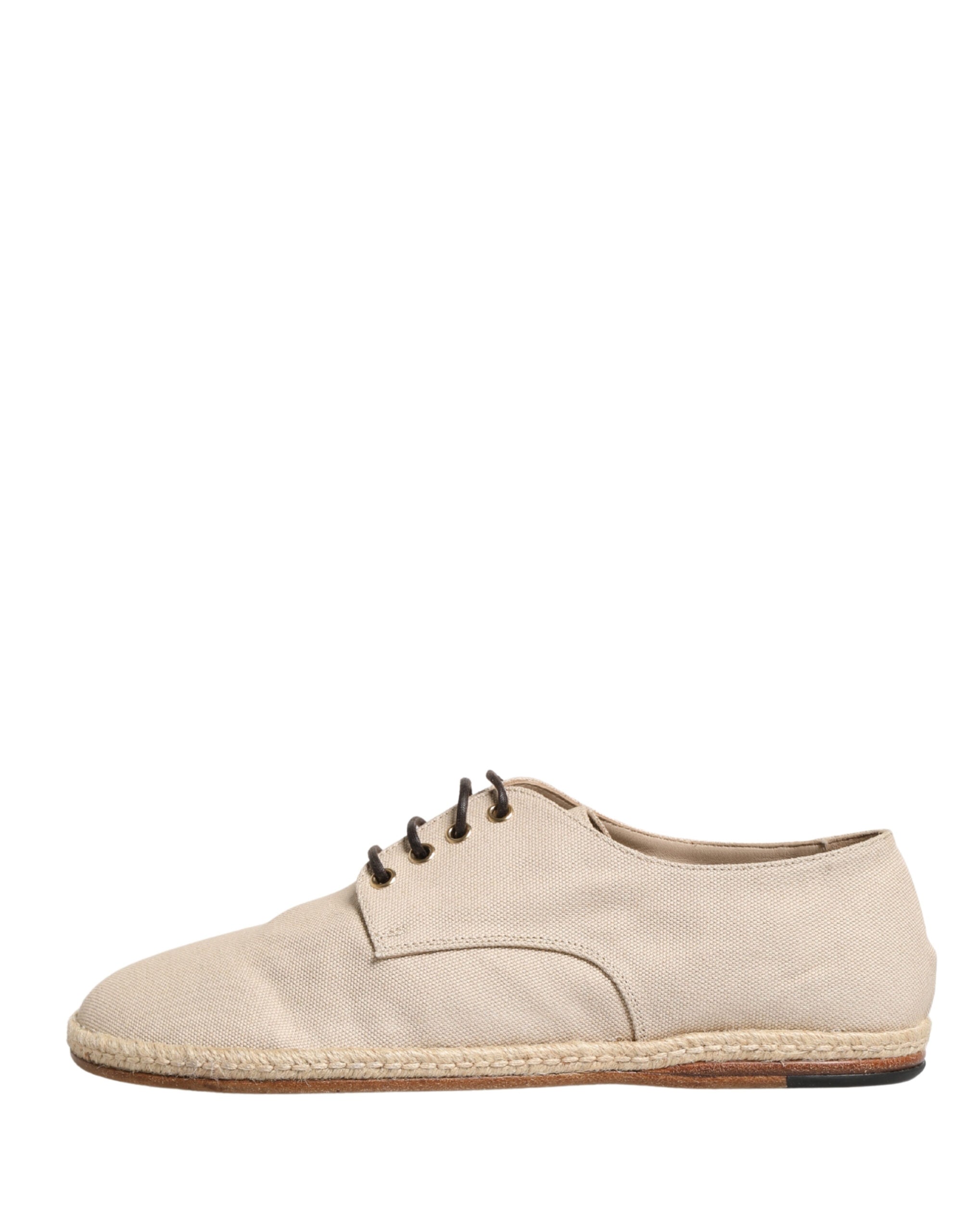 Dolce & Gabbana Beige Espadrille-Sohle Schnür-Derby-Schuhe aus Canvas