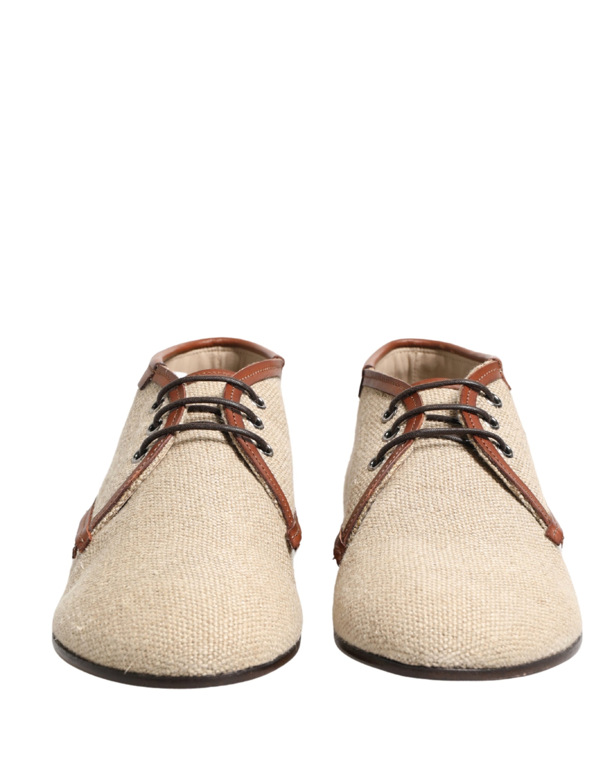 Dolce & Gabbana Men's Beige Canvas Lace-Up Derbies
