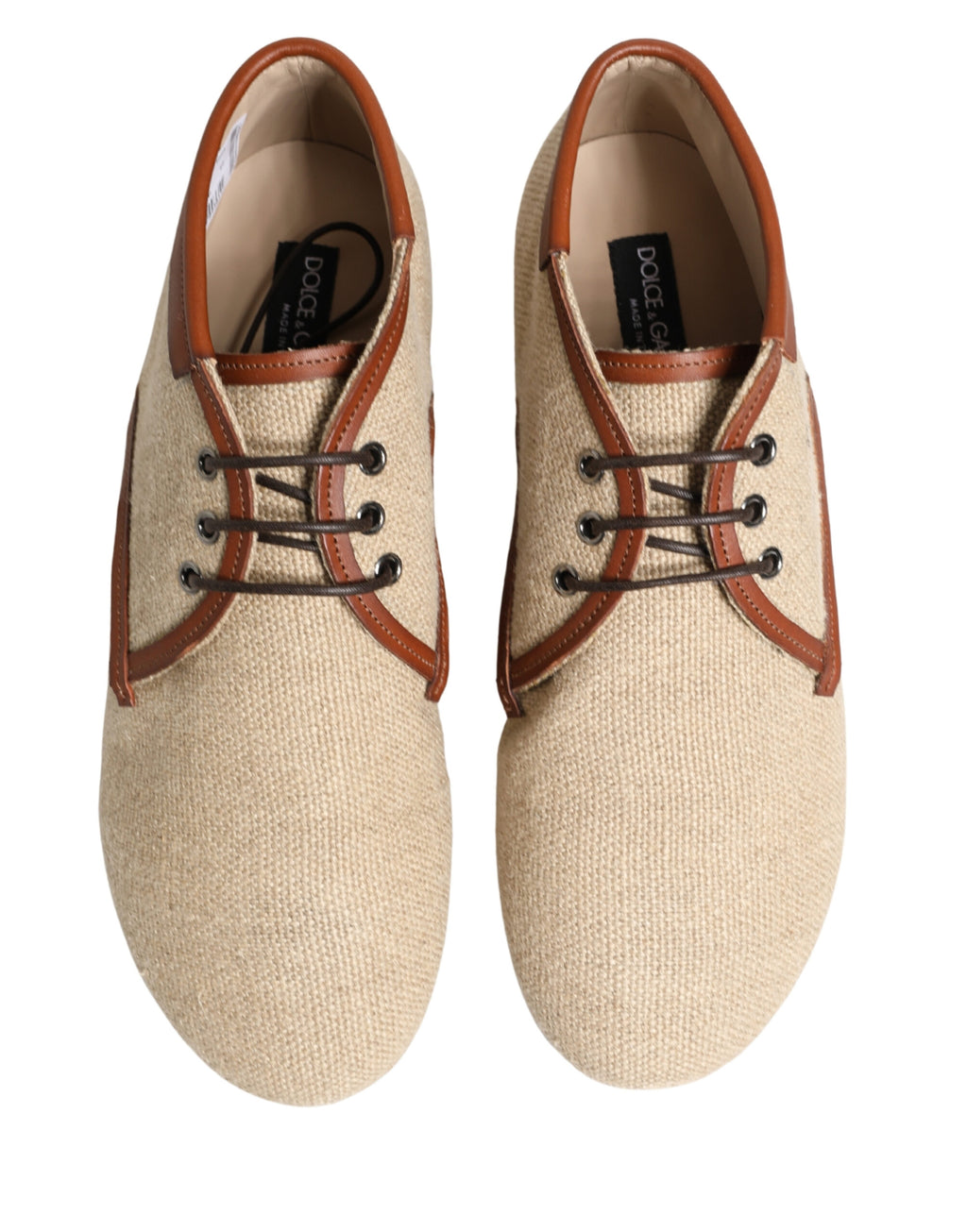 Dolce & Gabbana Men's Beige Canvas Lace-Up Derbies