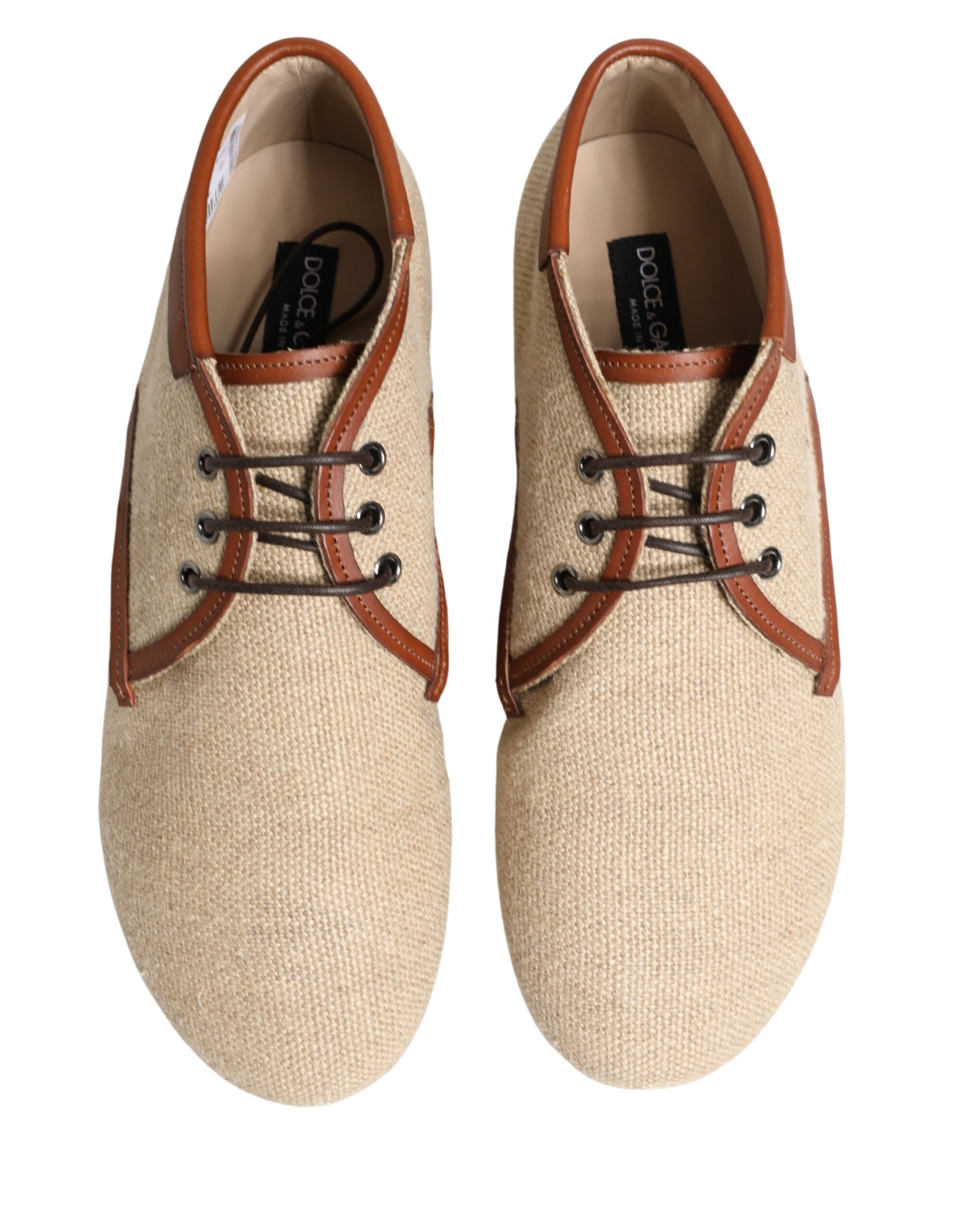 Dolce & Gabbana Men's Beige Canvas Lace-Up Derbies