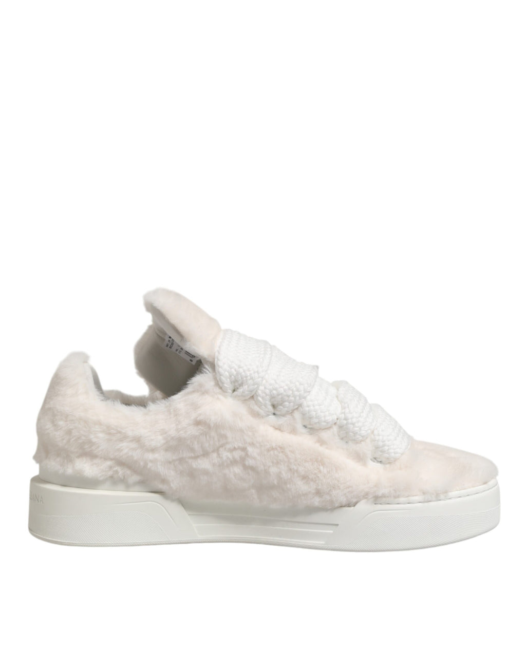 Dolce & Gabbana White Shearling Fur Bianco Low-Top Sneakers Shoes