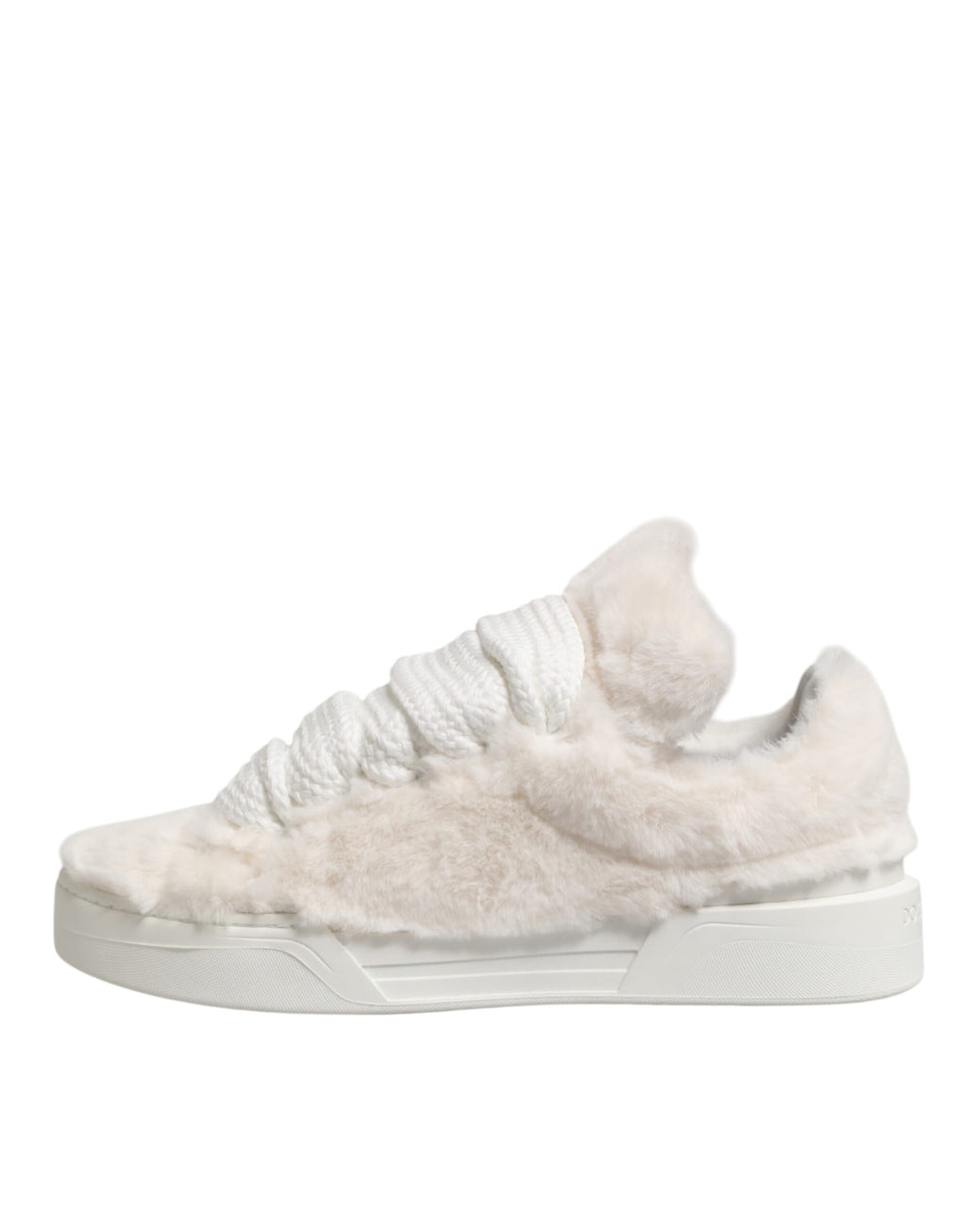 Dolce & Gabbana White Shearling Fur Bianco Low-Top Sneakers Shoes