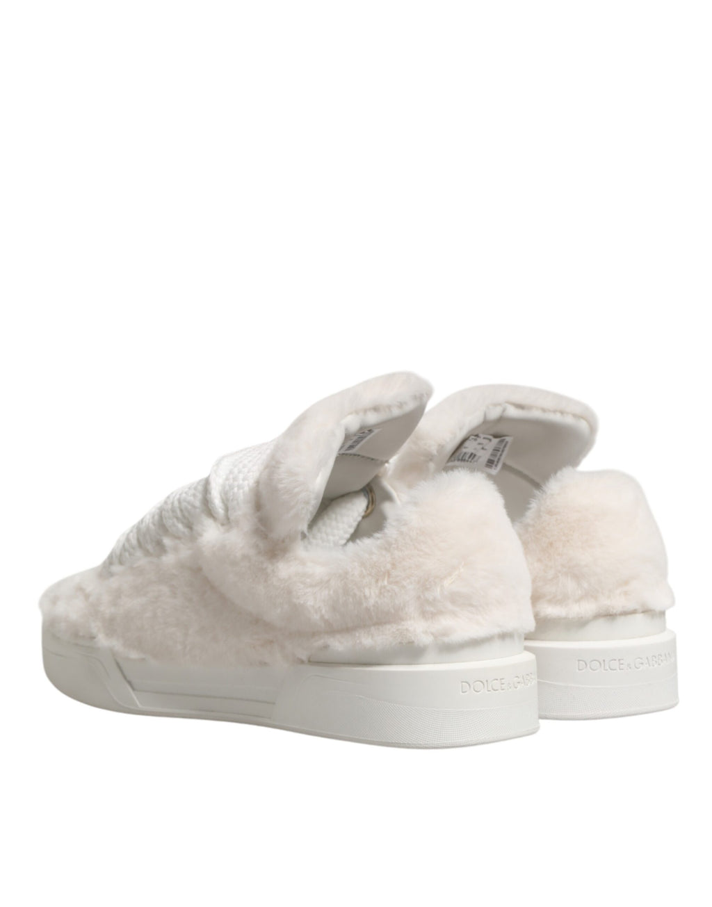 Dolce & Gabbana White Shearling Fur Bianco Low-Top Sneakers Shoes